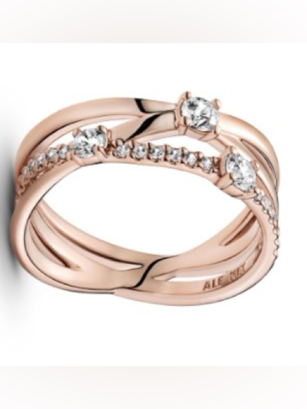 NIB Pandora (sz6) Rose Gold Plated Triple Stacked Ring w/ Cubic Zirconia